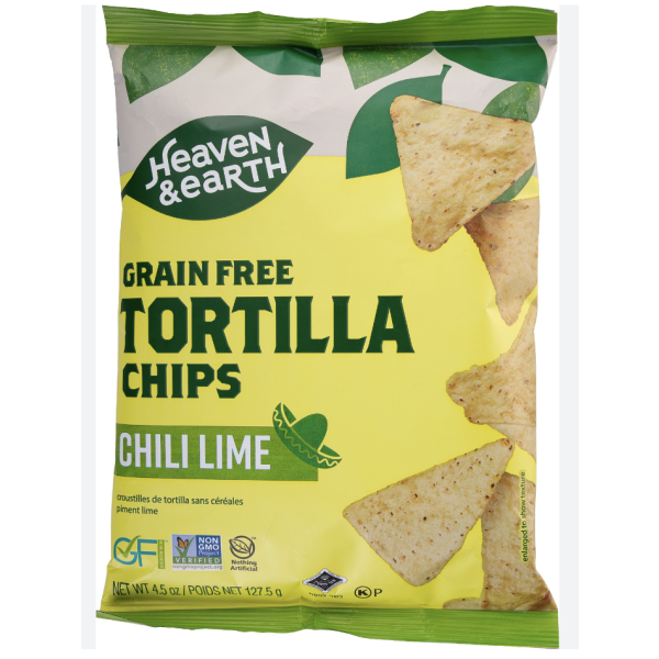 HEAVEN AND EARTH: Chips Tortilla Chili Lme, 4.5 OZ