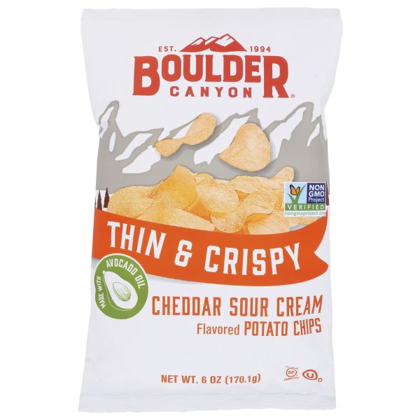 BOULDER CANYON: Avocado Oil Thin and Crispy Cheddar Sour Cream Potato Chips, 6 oz
