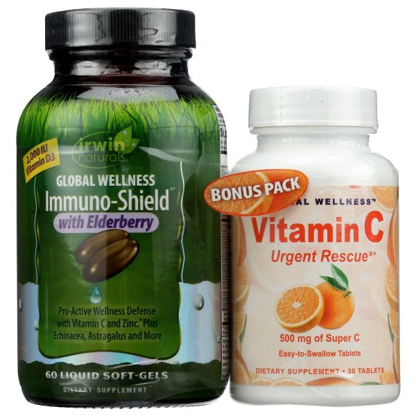 IRWIN NATURALS: Global Wellness Immuno Shield With Elderberry Plus Vitamin C Bonus Pack, 60 sg