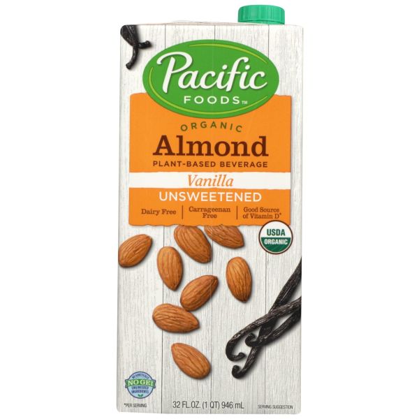 PACIFIC FOODS: Organic Unsweetened Vanilla Almond Milk, 32 fo