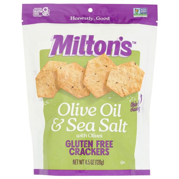 MILTONS: Olive Oil and Sea Salt wth Olives Gluten Free Crackers, 4.5 oz