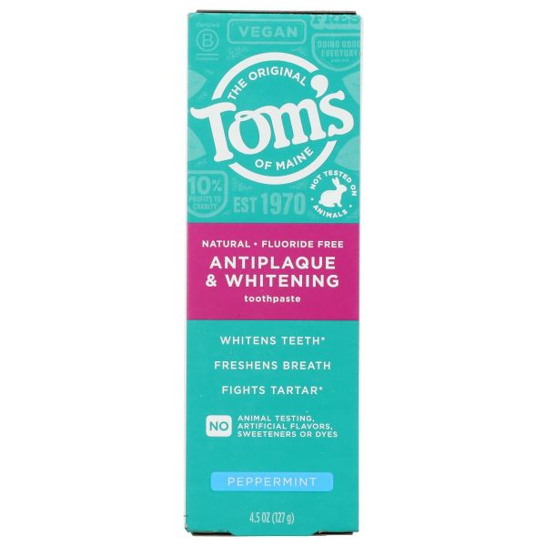 TOMS OF MAINE: Fluoride Free Antiplaque and Whitening Toothpaste Peppermint, 4.5 oz