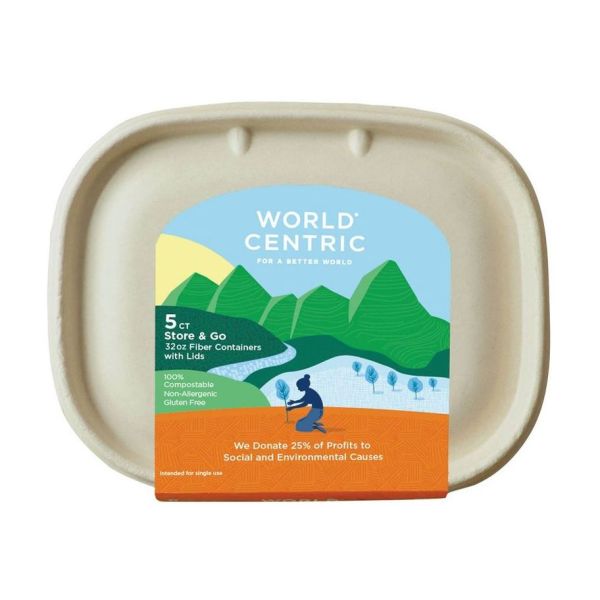 WORLD CENTRIC: 32 Oz Fiber Containers with Lids, 5 ct