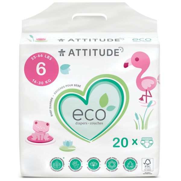 ATTITUDE: Biodegradable Baby Diapers Size 6, 20 un